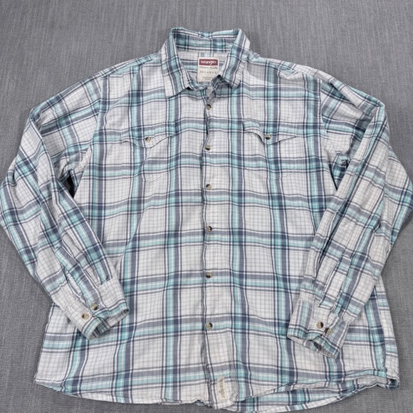 Wrangler Other - Wrangler Premium Quality Mens XXL Plaid Button Down Shirt Teal White Long Sleeve